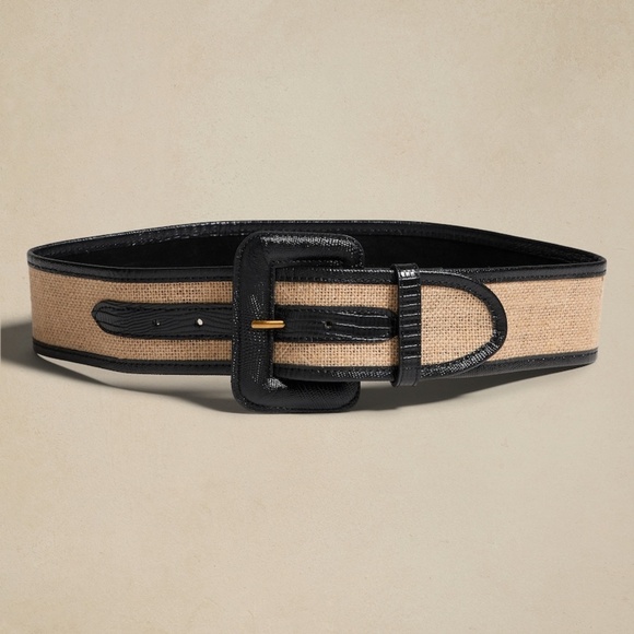 Banana Republic Accessories - Reduced! BANANA REPUBLIC Rivieara Linen + Leather Belt in Black + Tan, Size XXL